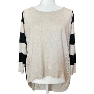Poof Women's cream black striped quarter length sleeve top blouse, Sz M